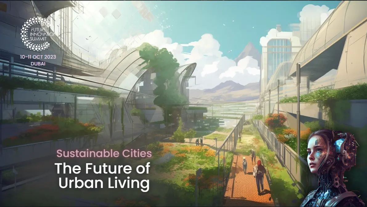 An image of a sustainable city, demonstrating green infrastructure, sustainable transportation, energy-efficient buildings, and active community participation.