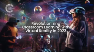 Students using VR headsets in a classroom