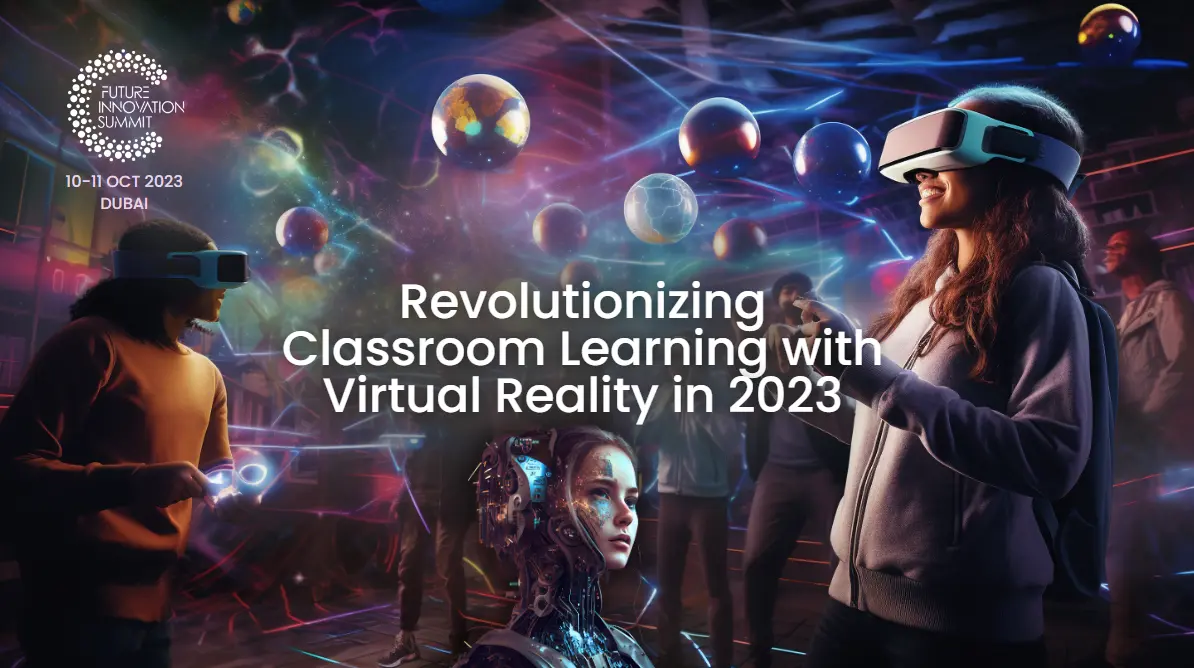 Students using VR headsets in a classroom