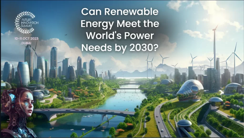 Futuristic city skyline powered by renewable energy sources
